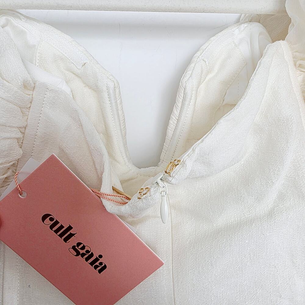 Cult Gaia Lissett Mini Dress Off White Cream Puffy Sleeve Fit & Flare Medium - Picture 6 of 11